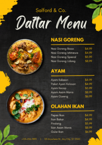 hitam dan kuning modern daftar menu makanan a4
